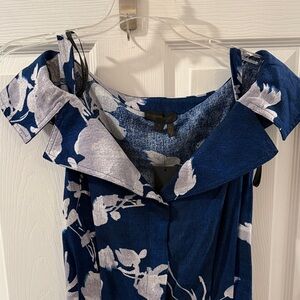 Donna Karan Navy Blue and White Floral Midi Dress
